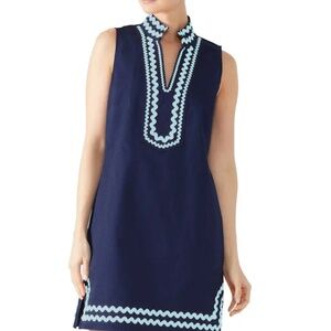 Sail to Sable sleeveless navy linen shift dress tunic with ric-rac